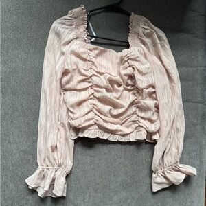 Lulus Pink Smocked Top Balloon Sleeves— XL